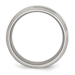 Stainless Steel Polished with Brushed Center 8mm Ridged Edge Band