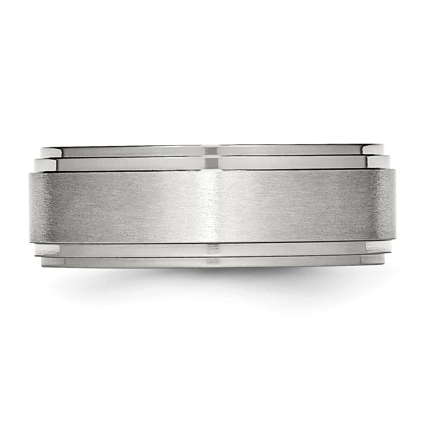 Stainless Steel Polished with Brushed Center 8mm Ridged Edge Band