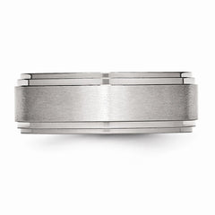 Stainless Steel Ridged Edge 8mm Brushed and Polished Band