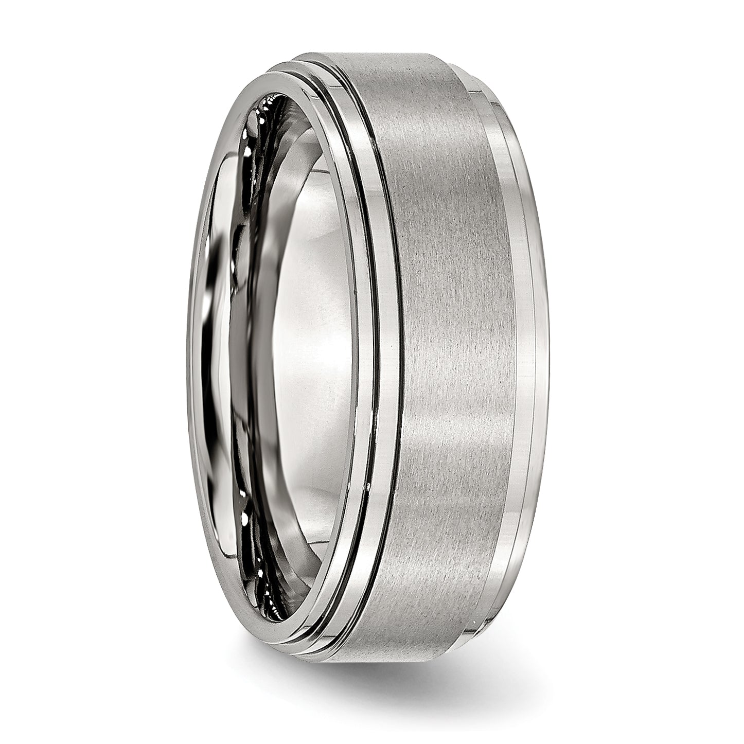 Stainless Steel Polished with Brushed Center 8mm Ridged Edge Band