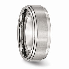 Stainless Steel Ridged Edge 8mm Brushed and Polished Band