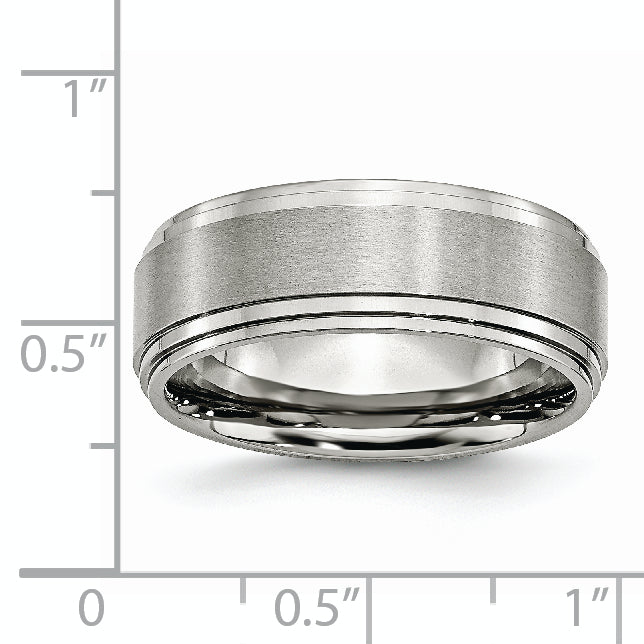 Stainless Steel Polished with Brushed Center 8mm Ridged Edge Band