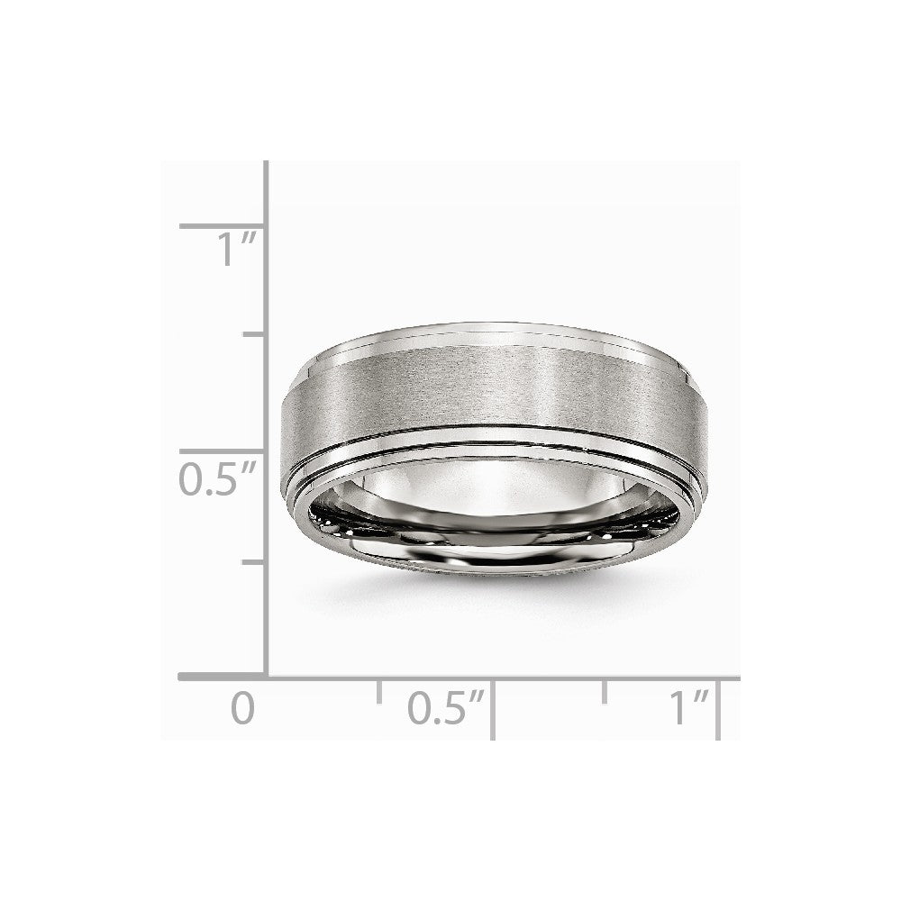 Stainless Steel Ridged Edge 8mm Brushed and Polished Band