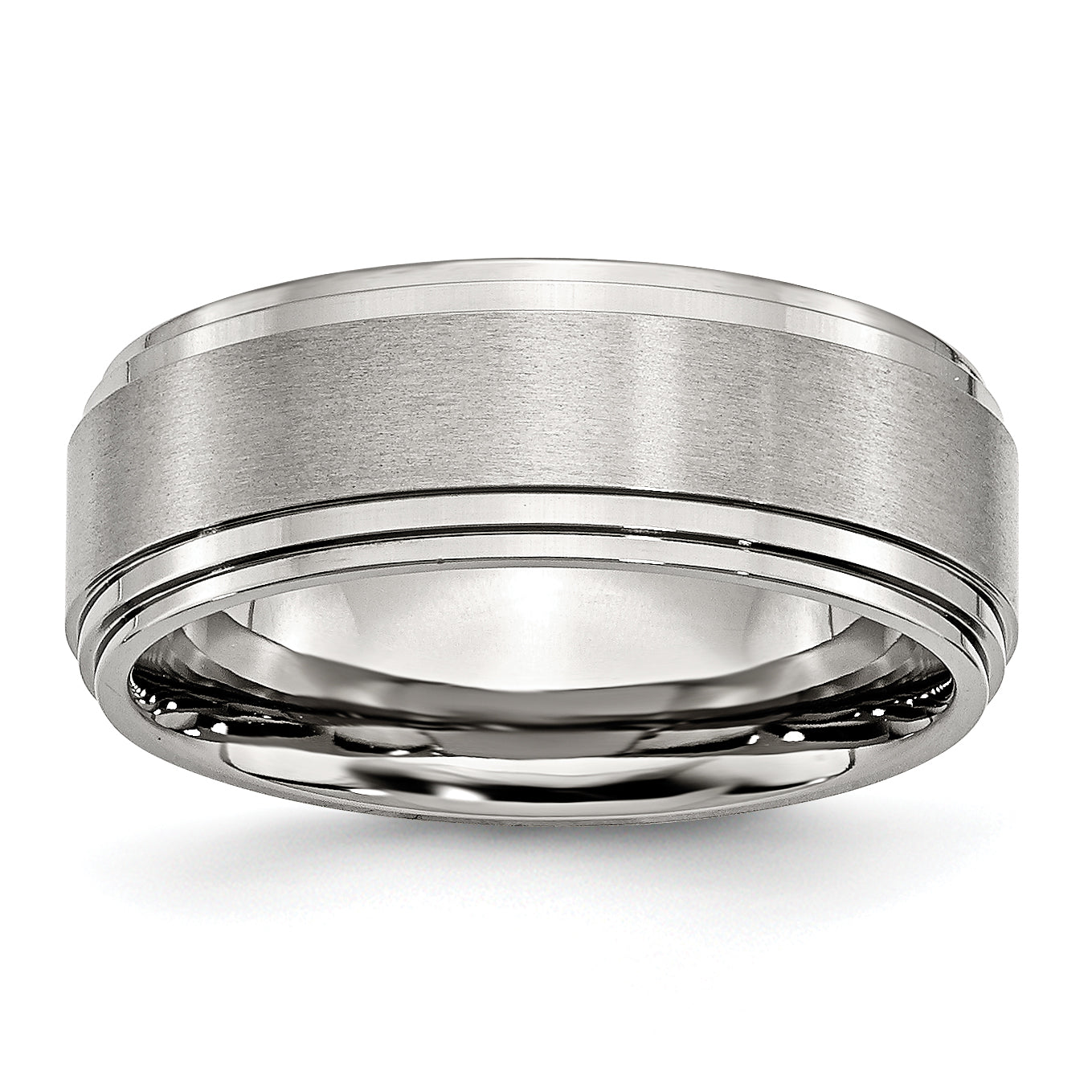 Stainless Steel Polished with Brushed Center 8mm Ridged Edge Band