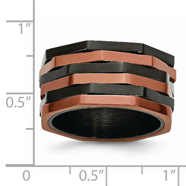 Stainless Steel Polished Black & Brown IP-plated Moveable 12mm Band