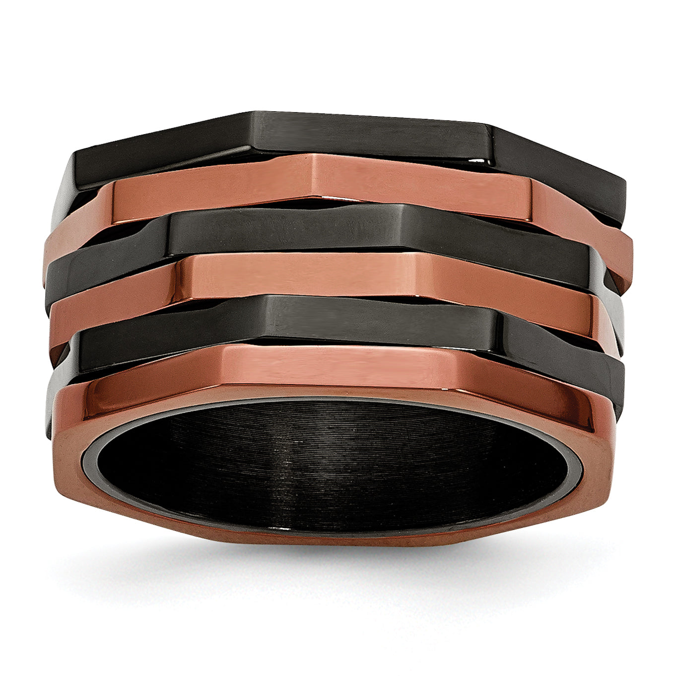 Stainless Steel Polished Black & Brown IP-plated Moveable 12mm Band