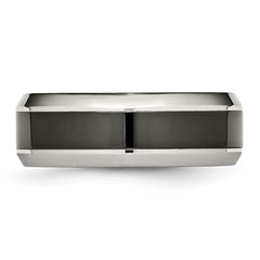 Stainless Steel Base with Polished Black Ceramic Center Beveled Band