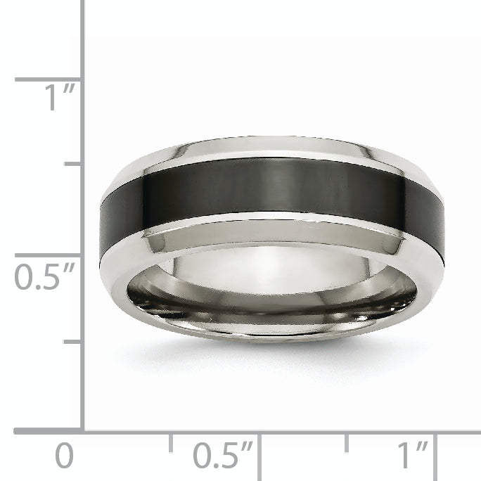 Stainless Steel Base with Polished Black Ceramic Center Beveled Band