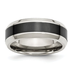 Stainless Steel Base with Polished Black Ceramic Center Beveled Band