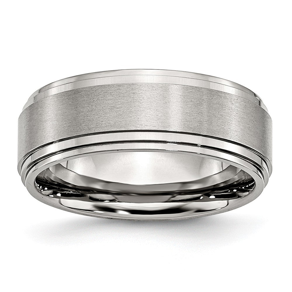 Stainless Steel Ridged Edge 8mm Brushed and Polished Band