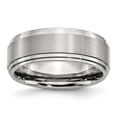 Stainless Steel Polished with Brushed Center 8mm Ridged Edge Band