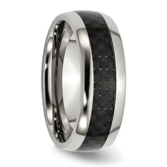 Stainless Steel Polished with Black Carbon Fiber Inlay 8mm Band