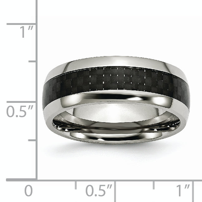 Stainless Steel Polished with Black Carbon Fiber Inlay 8mm Band