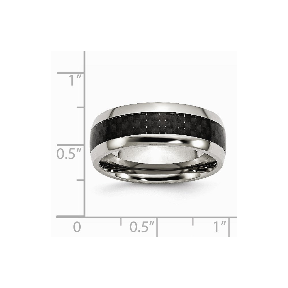 Stainless Steel Polished w/ Black Carbon Fiber Inlay 8mm Band