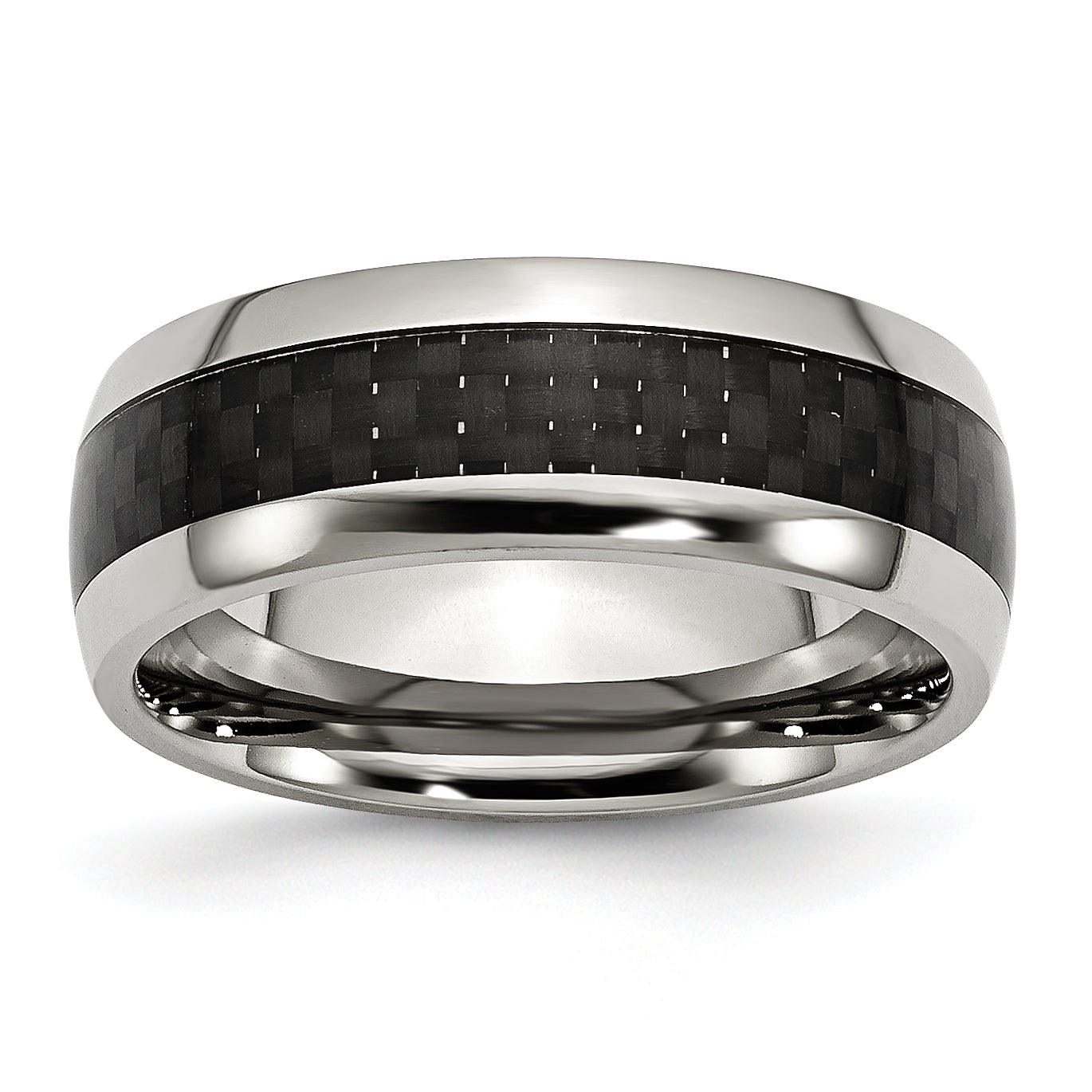 Stainless Steel Polished with Black Carbon Fiber Inlay 8mm Band