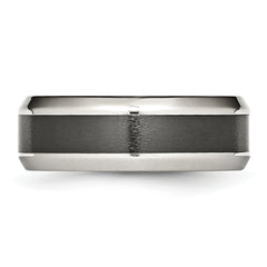 Stainless Steel Base with Brushed Black Ceramic Center Beveled Band