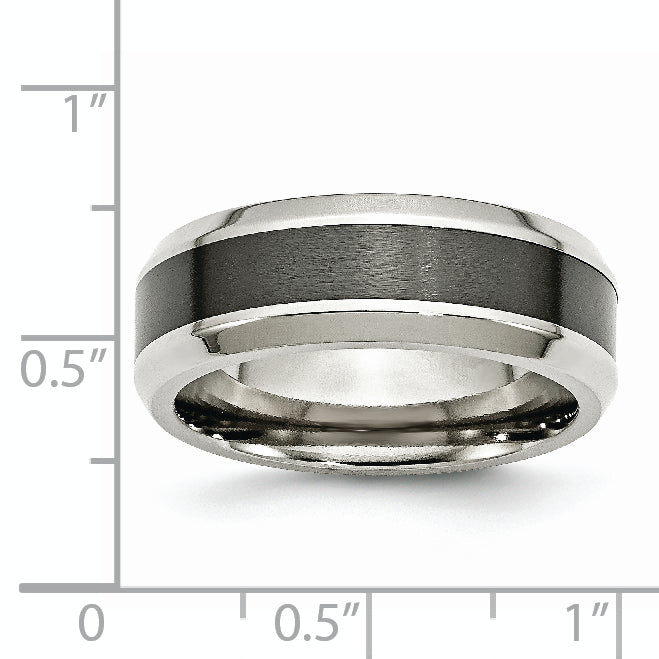 Stainless Steel Base with Brushed Black Ceramic Center Beveled Band