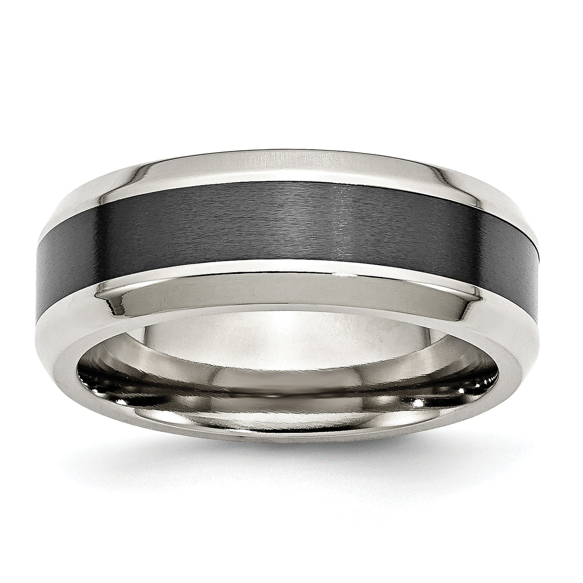 Stainless Steel Base with Brushed Black Ceramic Center Beveled Band