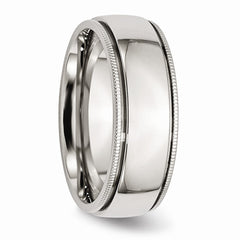 Stainless Steel Grooved and Beaded 8mm Polished Band