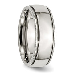 Stainless Steel Polished 8mm Grooved and Beaded Band