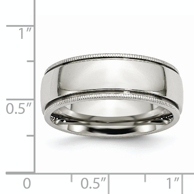 Stainless Steel Polished 8mm Grooved and Beaded Band