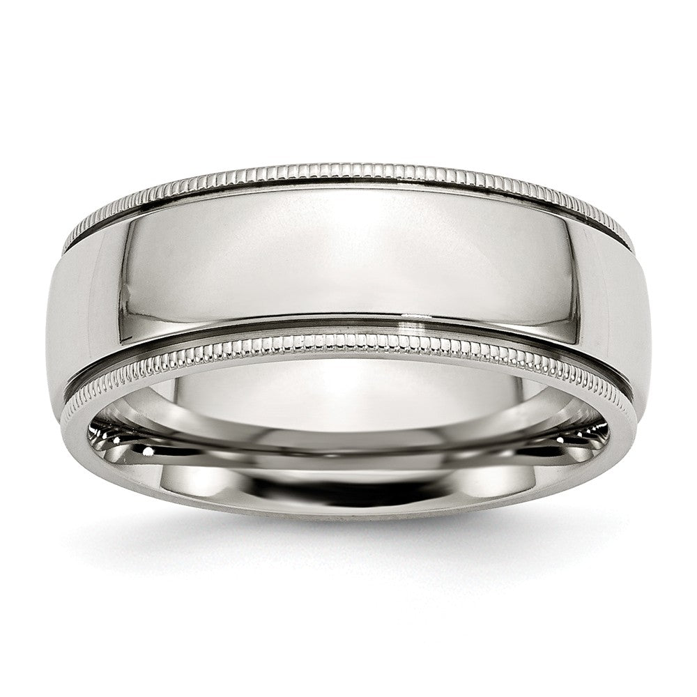 Stainless Steel Grooved and Beaded 8mm Polished Band