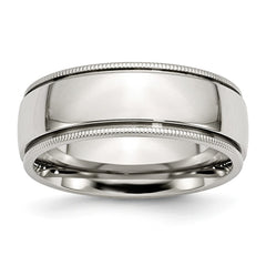 Stainless Steel Grooved and Beaded 8mm Polished Band