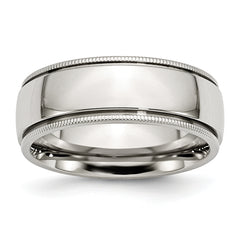 Stainless Steel Polished 8mm Grooved and Beaded Band