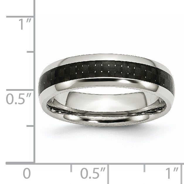 Stainless Steel Polished with Black Carbon Fiber Inlay 6mm Band