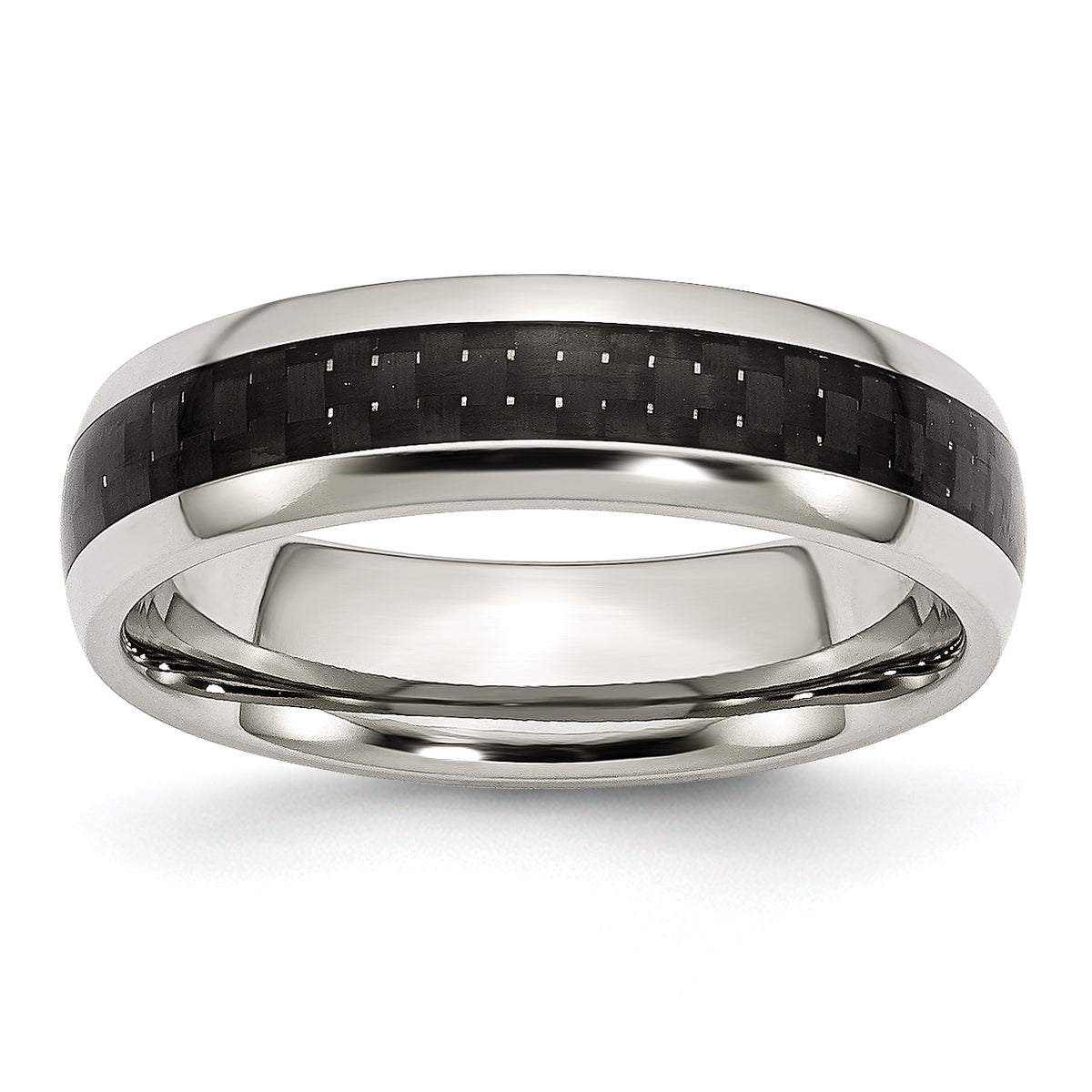 Stainless Steel Polished with Black Carbon Fiber Inlay 6mm Band