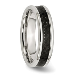 Stainless Steel Polished with Black Carbon Fiber Inlay 6mm Band