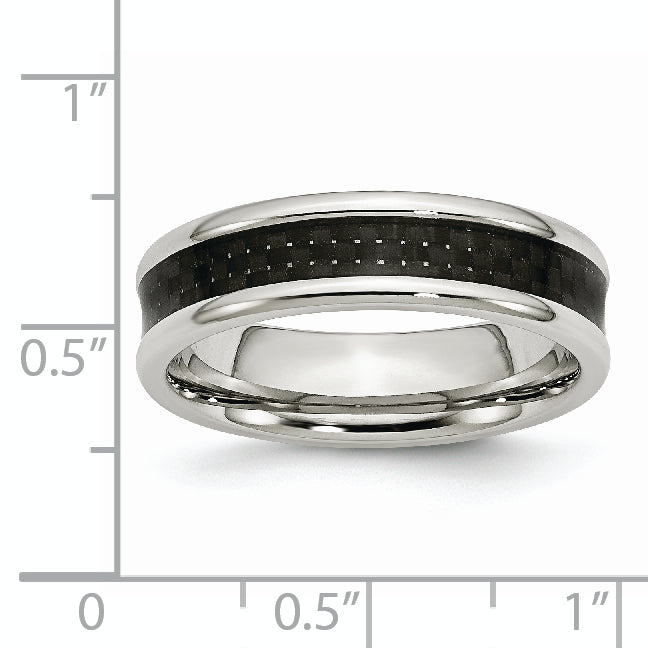 Stainless Steel Polished with Black Carbon Fiber Inlay 6mm Band