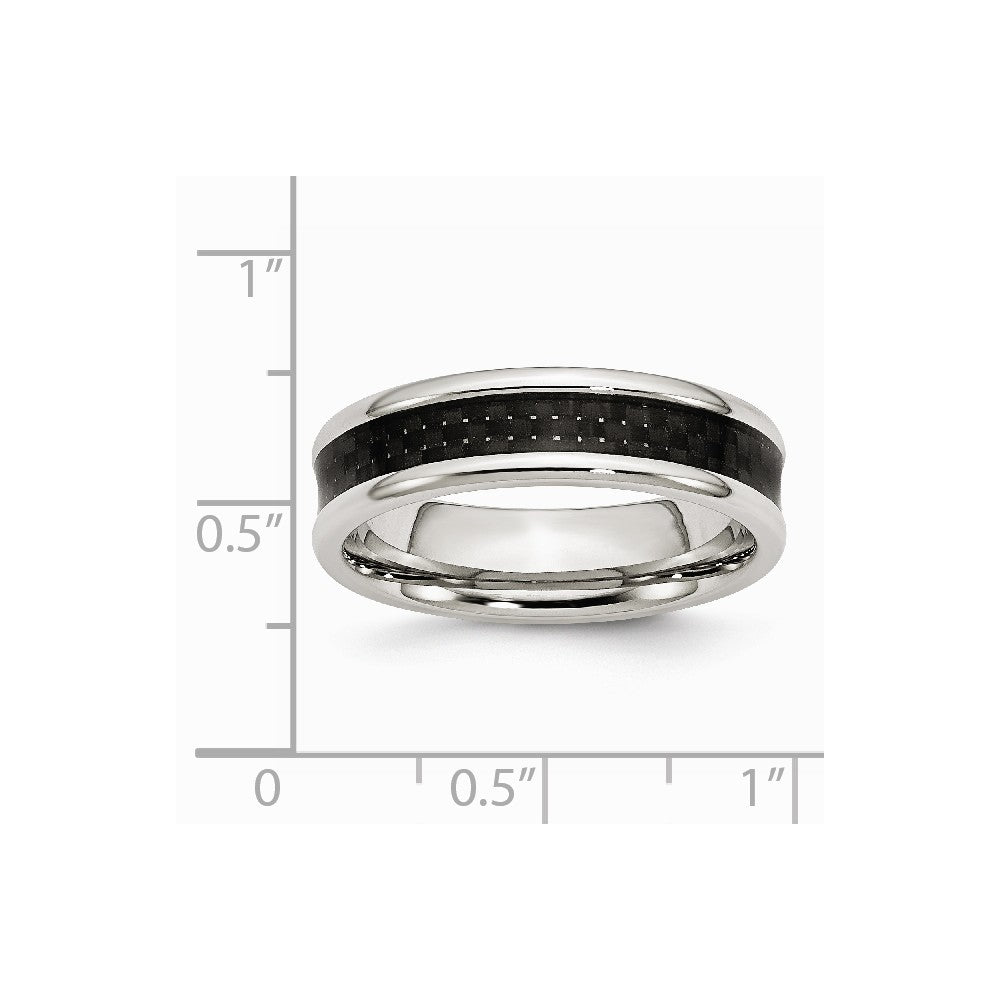 Stainless Steel Polished w/ Black Carbon Fiber Inlay 6mm Band