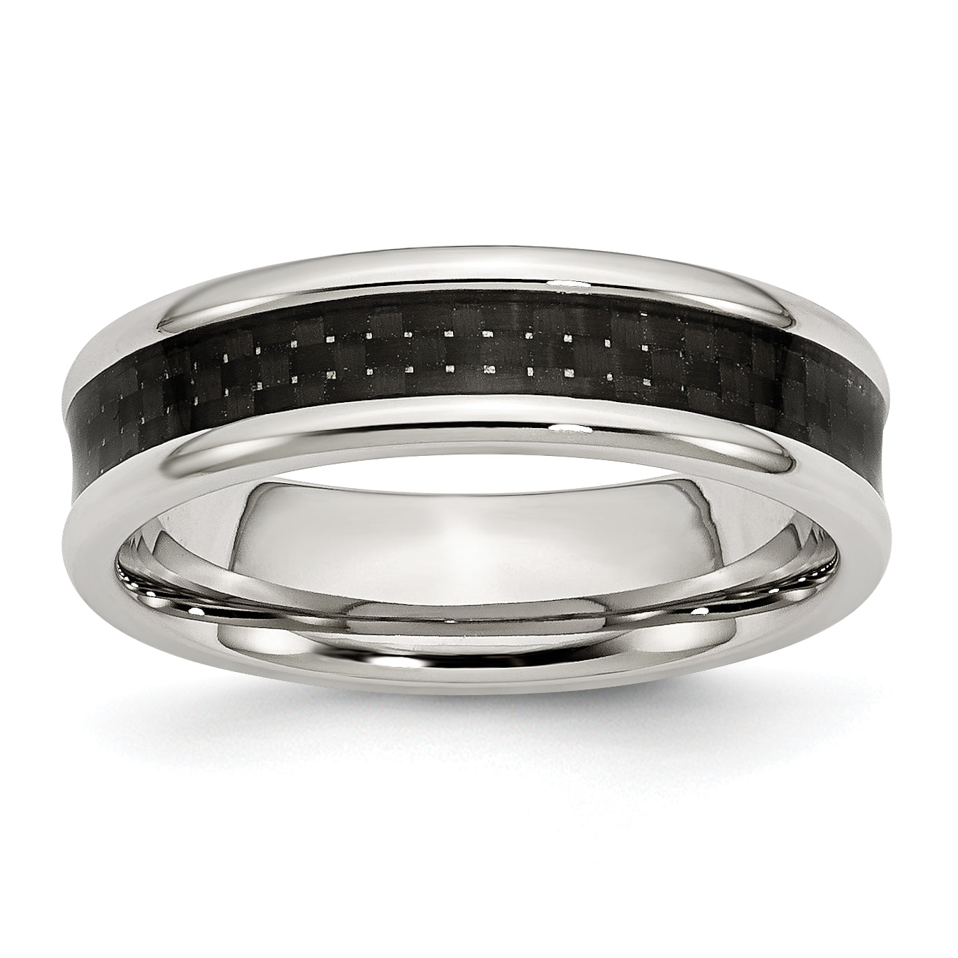 Stainless Steel Polished with Black Carbon Fiber Inlay 6mm Band