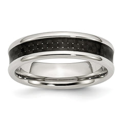 Sophia Jewelers 6mm Stainless Steel Ring with Black Carbon Fiber Inlay, Engravable Elegance