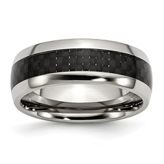 Stainless Steel Polished with Black Carbon Fiber Inlay 8mm Band