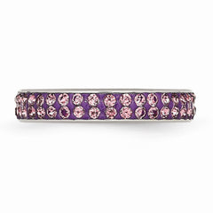 Stainless Steel Eternity Band with Light Purple Crystals Elegant Stackable Design