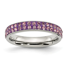 Stainless Steel Eternity Band with Light Purple Crystals Elegant Stackable Design