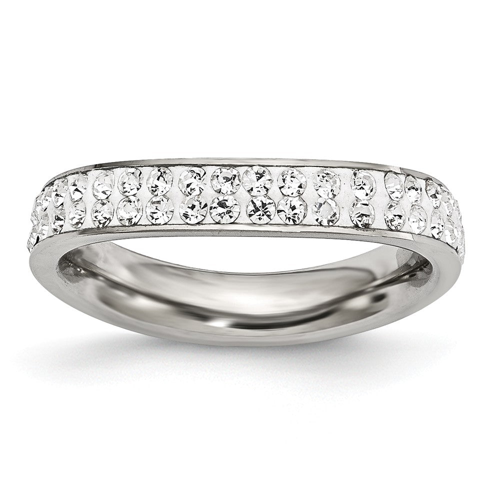 Stainless Steel Eternity Band with Crystal Accents and Wavy Design