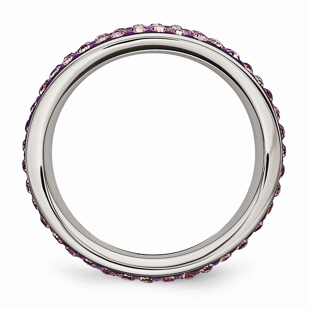 Stainless Steel Eternity Band with Polished Light Purple Crystal Elegance