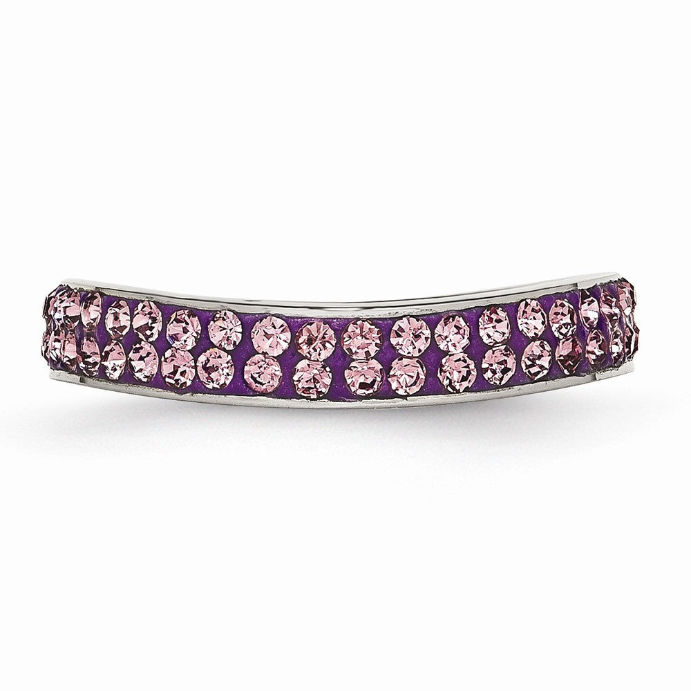 Stainless Steel 4mm Polished Light Purple Crystal Wavy Ring