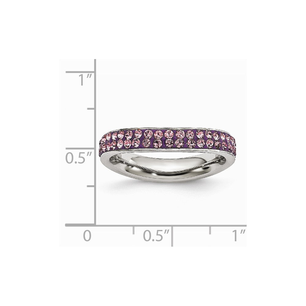 Stainless Steel 4mm Polished Light Purple Crystal Wavy Ring