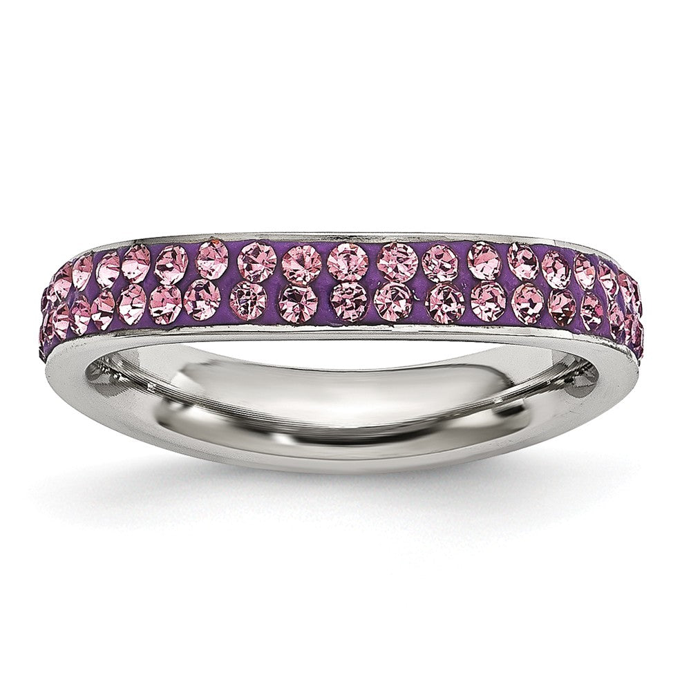 Stainless Steel Eternity Band with Polished Light Purple Crystal Elegance