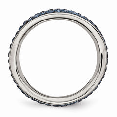 Sophia Jewelers Stainless Steel Blue Crystal Eternity Ring with Polished Wavy Design