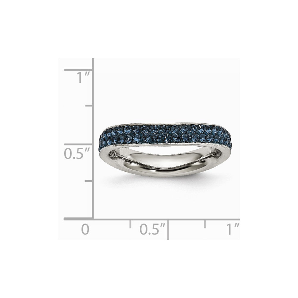 Stainless Steel 4mm Polished Blue Crystal Wavy Ring