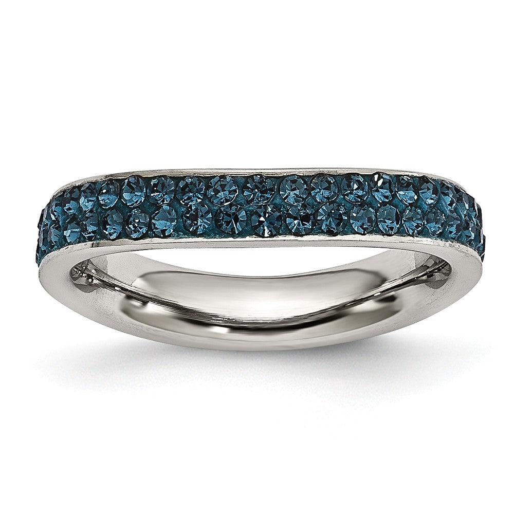 Sophia Jewelers Stainless Steel Blue Crystal Eternity Ring with Polished Wavy Design