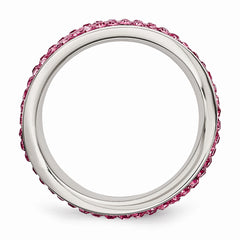 Sophia Jewelers Polished Stainless Steel Pink Crystal Eternity Band