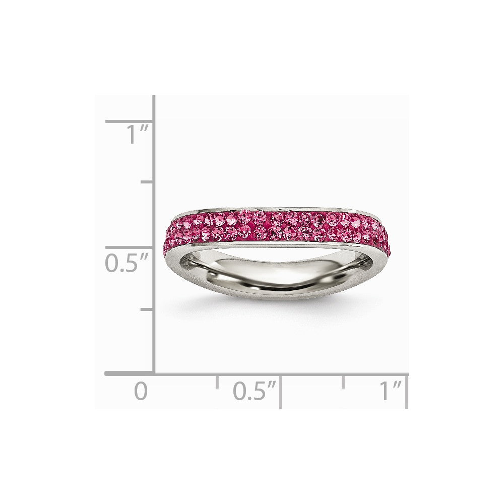 Stainless Steel 4mm Polished Pink Crystal Ring