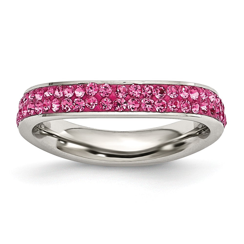 Sophia Jewelers Polished Stainless Steel Pink Crystal Eternity Band