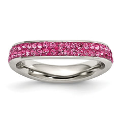 Sophia Jewelers Polished Stainless Steel Pink Crystal Eternity Band